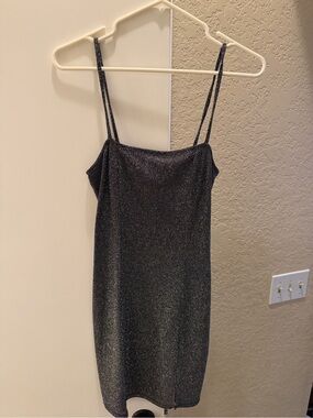 Sparkle Black Silver Slip Dress with Spaghetti Straps